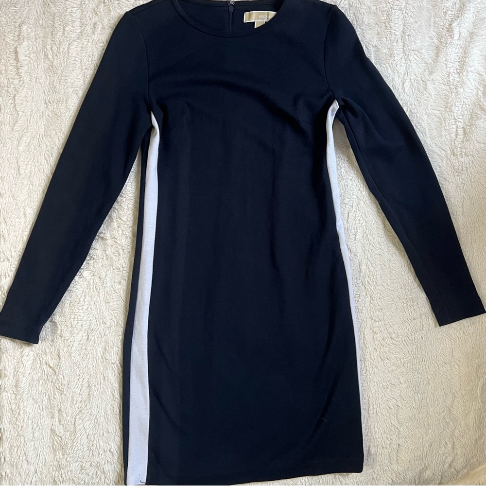 MICHAEL Michael Kors Navy and White Bodycon Long Sleeve Dress